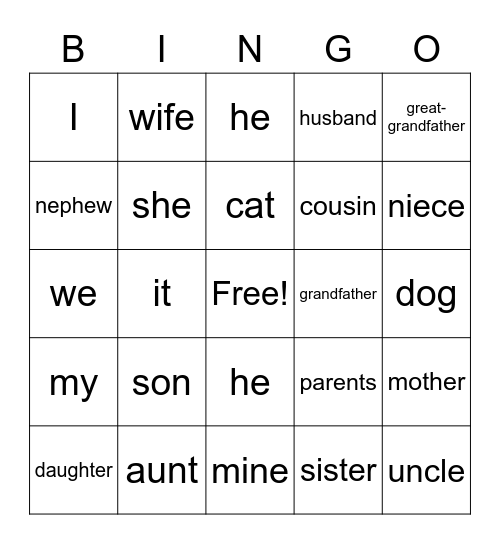 Family Bingo Card
