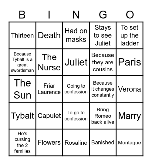 ROMEO & JULIET BINGO Card