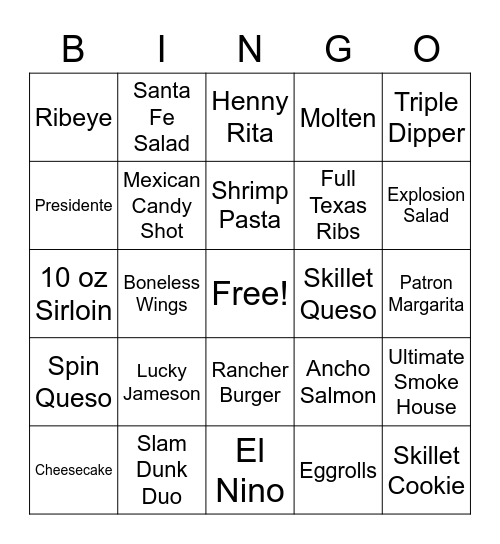 Top O' the Chili to Ya! Bingo Card