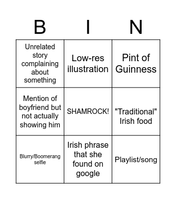 Cate St Pattys Day Bingo Card