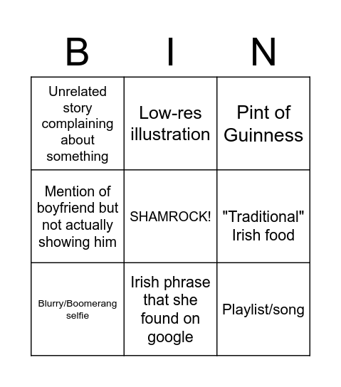 Cate St Pattys Day Bingo Card