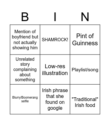 Cate St Pattys Day Bingo Card