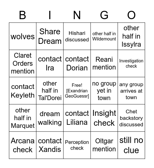 Splitting the Party: Extreme Edition [Critical Role 3.52] Bingo Card