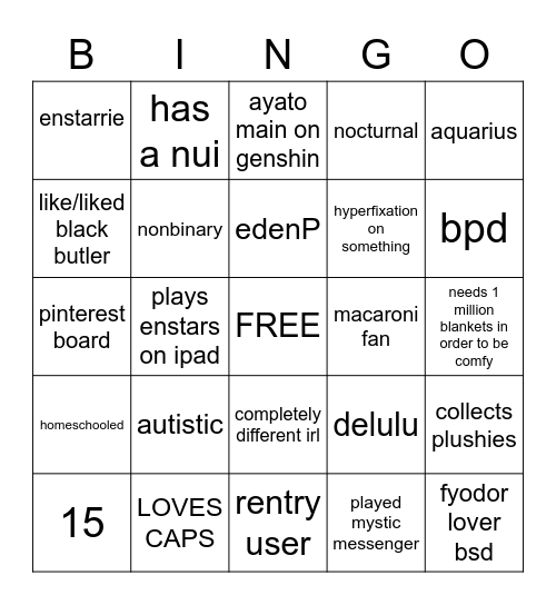 VINCENT Bingo Card
