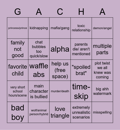 Gacha Life Bingo ! Bingo Card