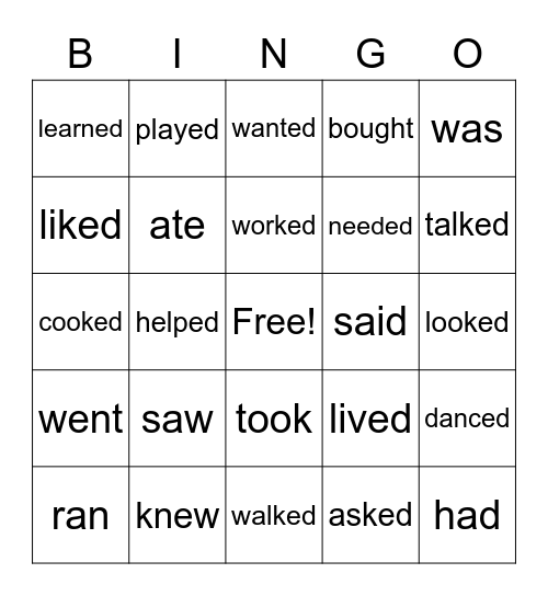 Past Tense Verbs Bingo Card