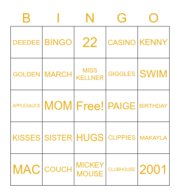 GOLDEN 22 Bingo Card