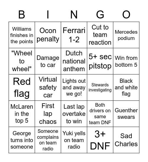 Formula 1 Saudi Arabia 2023 GP Bingo Card