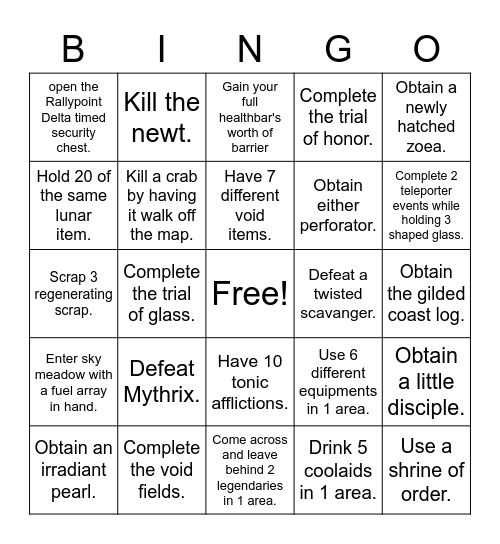 Risk of rain 2 bingo Card