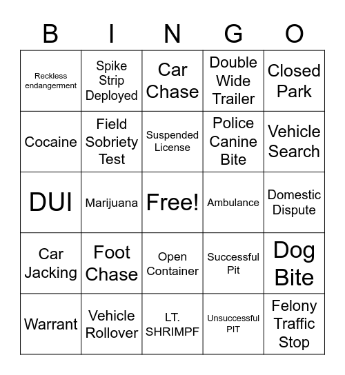 On Patrol: LIVE Bingo Card