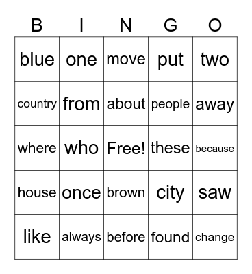 Heart Words March Bingo Card