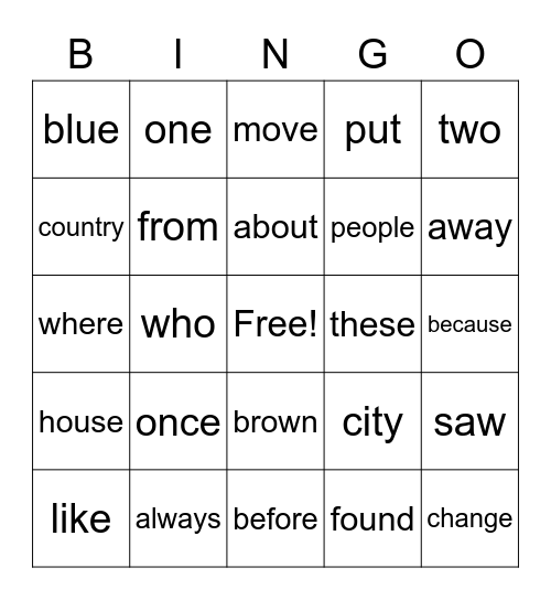 Heart Words March Bingo Card