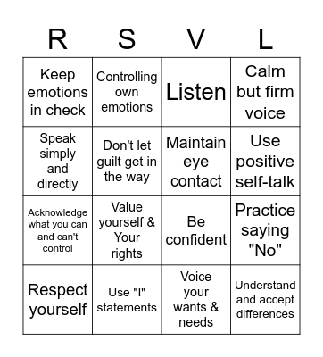 Be Assertive! Bingo Card