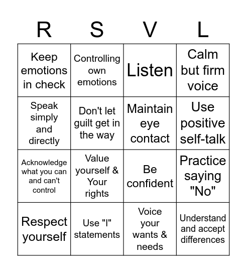 Be Assertive! Bingo Card