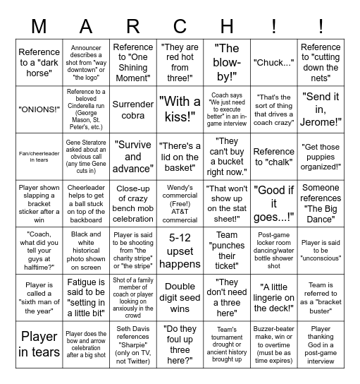 March Madness Cliche Bingo Card