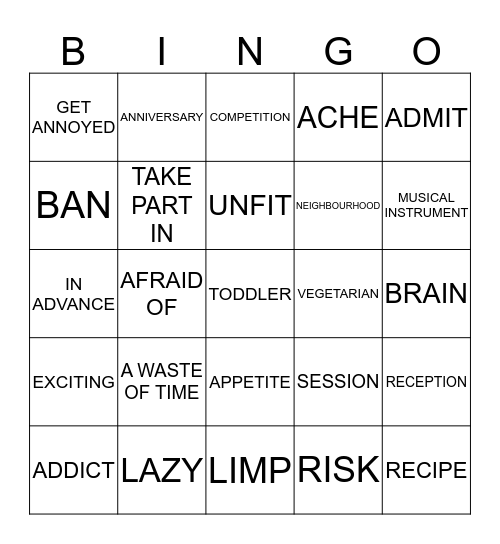 FREE TIME Bingo Card