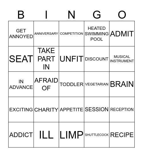FREE TIME Bingo Card
