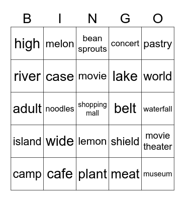 Saturday Bingo Card