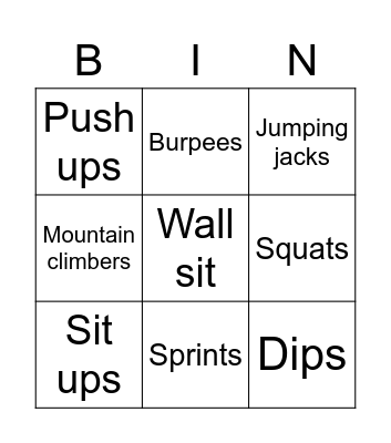 Fitness Bingo Card