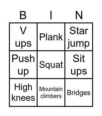 Fitness Bingo Card
