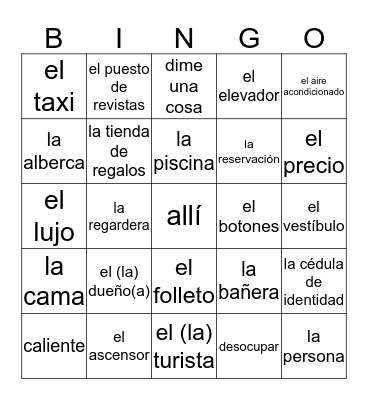 Vocabulario Lección 12: ¿Dónde nos hospedamos? Bingo Card
