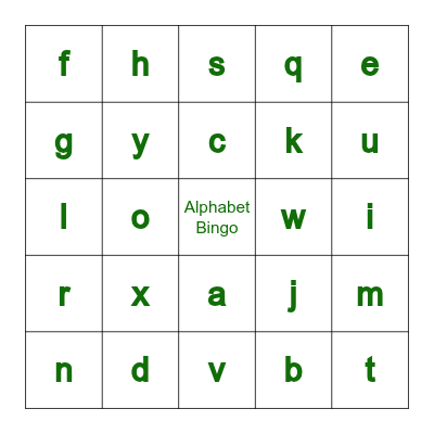 Alphabet Bingo Lower Case Bingo Card