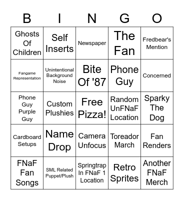 Real FNaF Movie Bingo Card