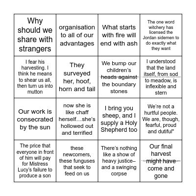 Y13 Quote Bingo Card