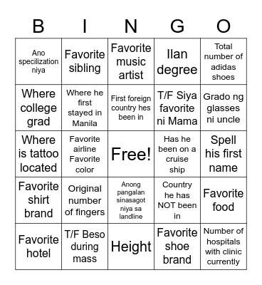60Qs for Uncle's 60 years Bingo Card