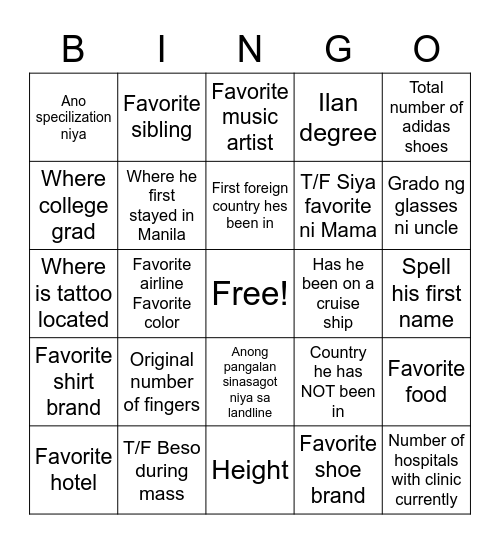 60Qs for Uncle's 60 years Bingo Card
