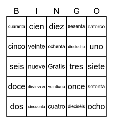 Números Bingo Card