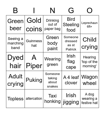 St paddy's day Bingo Card