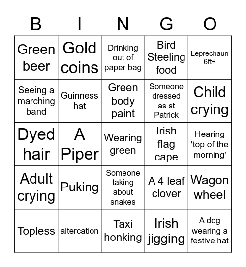 St paddy's day Bingo Card