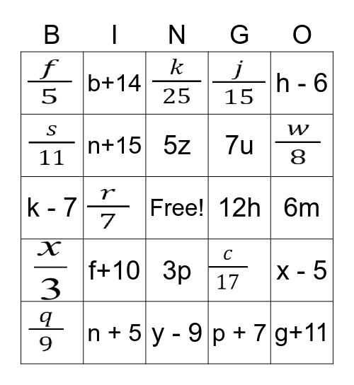Expression Translatio Bingo Card