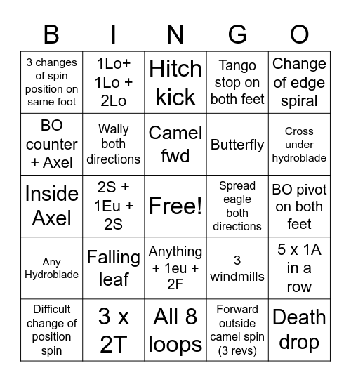 Skating Bingo Card