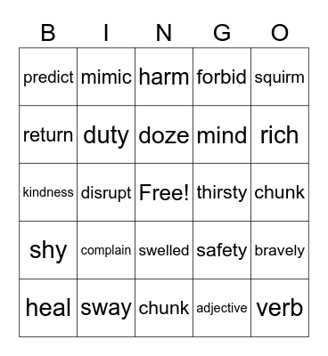 Word of the Day Bingo Card