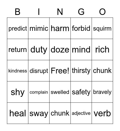 Word of the Day Bingo Card