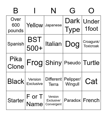 Untitled Bingo Card