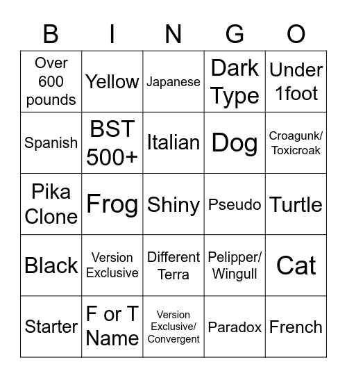 Untitled Bingo Card