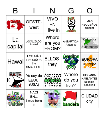 15-Lectura (Reading) Los Estados Unidos Bingo Card