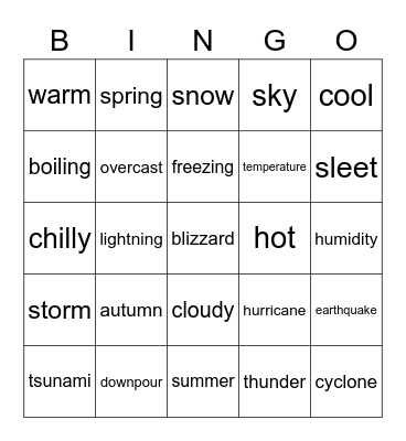 The weather Bingo Card