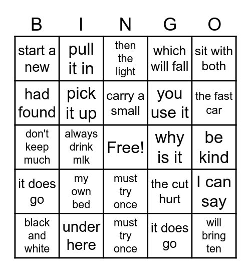Phrase Bingo Card
