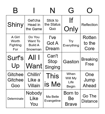 Musical Bingo Round 2 - Disney Songs! Bingo Card