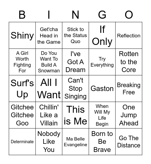 Musical Bingo Round 2 - Disney Songs! Bingo Card