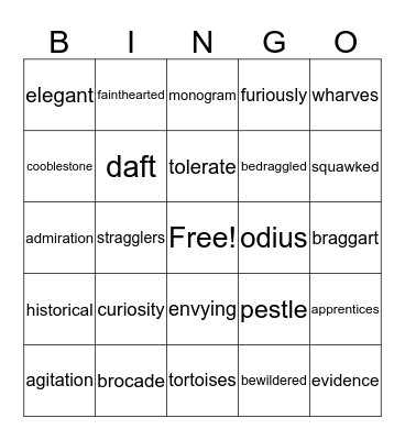 Curiosity Falls Vocabulary Bingo Card