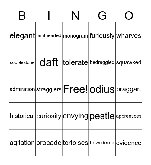 Curiosity Falls Vocabulary Bingo Card