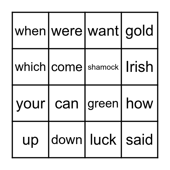 Heart Words Bingo Card