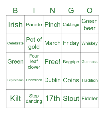 Ops St Patrick's Day Bingo Card
