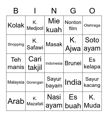 Kurma Bingo Card