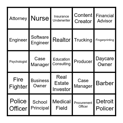 Old Redford HS Career Day Bingo Card
